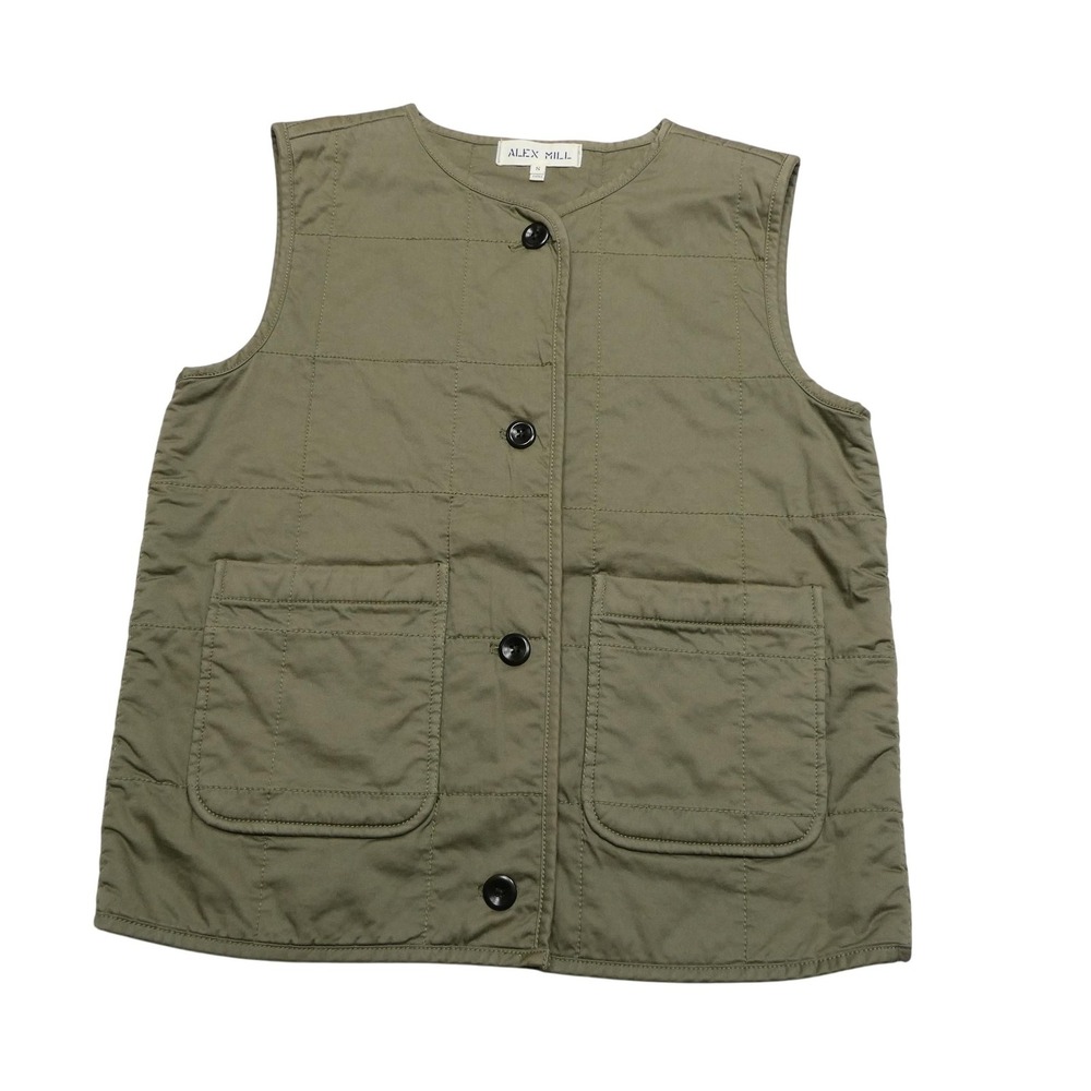 Alex Mill‎ Vest Mens Small Olive Quilted Button Front Pockets Stretch Cotton